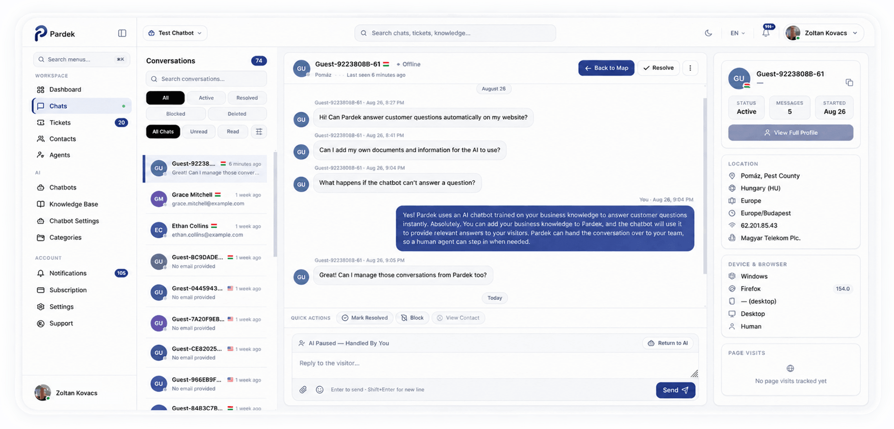 Pardek AI-powered customer support platform
