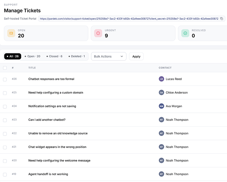 Manage support tickets